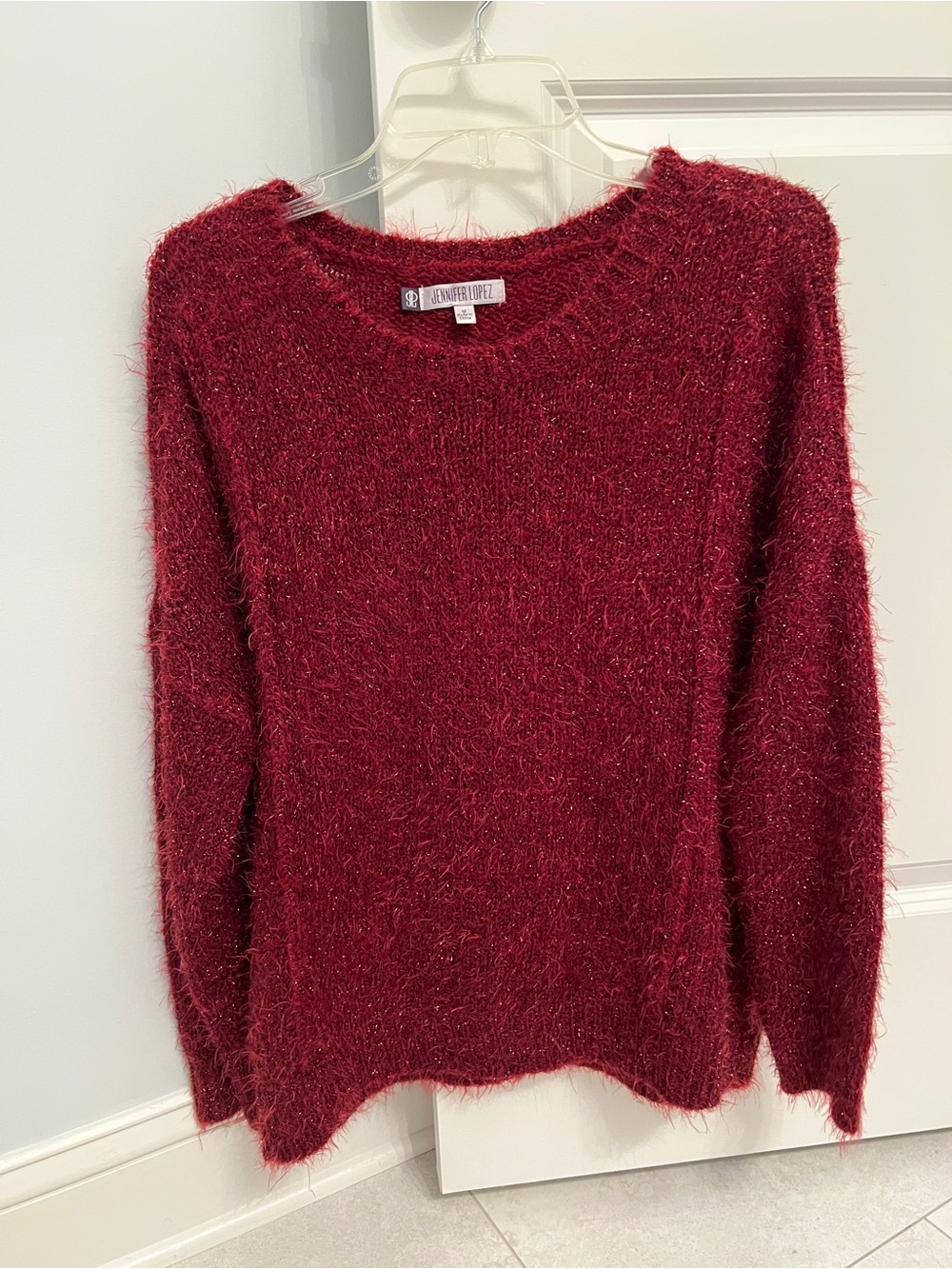 Jennifer Lopez Cozy Maroon Fuzzy Knit Sweater Size M